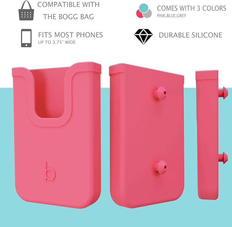 Silicone Phone Holder Compatible for Bogg Bag, Soft Silicone Charm Insert Accessories and Attachment for Bogg Beach Bags, Generic & Portable Size Fits for iPhone and Android Phones-Pink