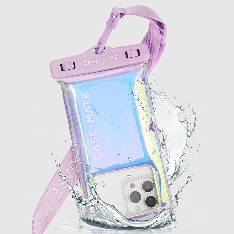 Case-Mate Waterproof Floating Pouch Phone Holder For Water Activities, Vacation, Pool, Beach, Beach Trips, Soap Bubble, Silver Chrome, Purple Paradise, Sand Dollar, Citrus Splash Adjustable Lanyard