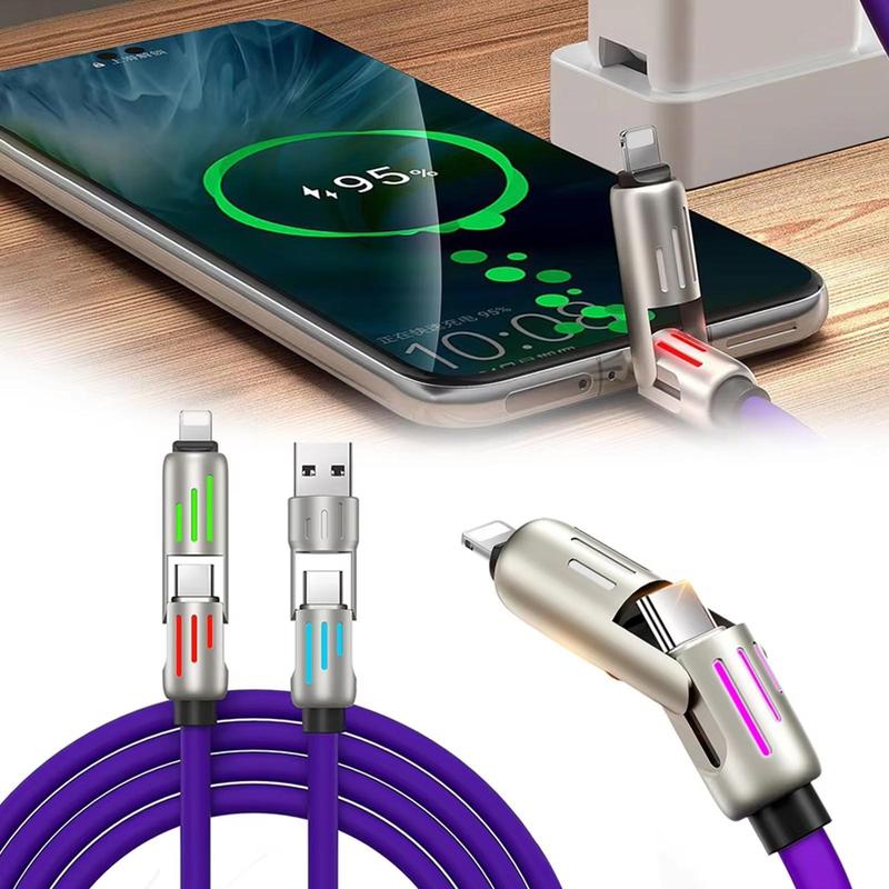 4-in-1 240W USB Charging Cable, fast charging cable USB A+ TYPE C + Lightning Multi national aluminum alloy cable management suitable for iPhone 16 15 14 Samsung Galaxy, Android Phones & Tablets iPad Pro Smartphone Cellphone Mobile Electronic