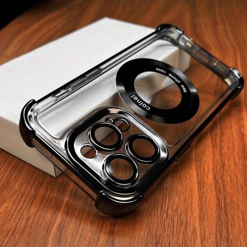 Electroplated Shockproof Clear Phone Cases with Lens Protector, 1 Count Anti-drop Phone Case for iPhone 15 Pro Max Case iPhone 14 Pro Max Case iPhone 11 Cases iPhone 14 Cases, Smartphone Protective Cover, Phone Accessories, Phones Case