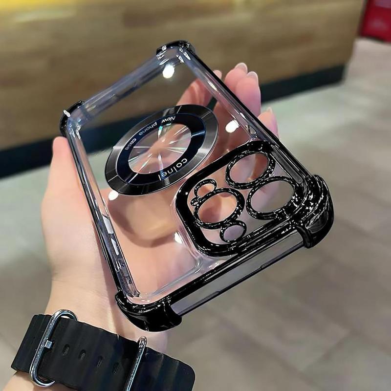 Electroplated Shockproof Clear Phone Cases with Lens Protector, 1 Count Anti-drop Phone Case for iPhone 15 Pro Max Case iPhone 14 Pro Max Case iPhone 11 Cases iPhone 14 Cases, Smartphone Protective Cover, Phone Accessories, Phones Case