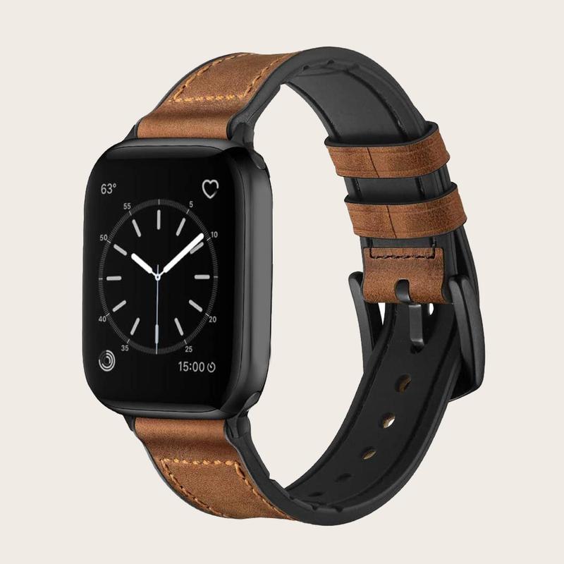 Vintage Style Leather Sport Strap, 1 Count Soft Silicone Hybrid Strap For Apple Watch Ultra SE 8 7 6 5 4 3 2 1 Series, Smartwatch Wristband For Men & Women