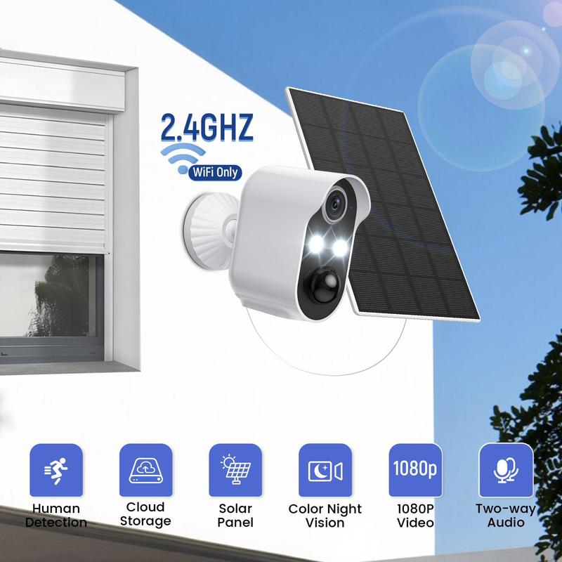 2.4GHz WiFi Wireless Solar Outdoor Camera Security, Two-way Audio Night Vision Security Solar CCTV Cameras, Cloud Storage Security System with AI Human Detection, PIR Detection Mini Camera with Accessories