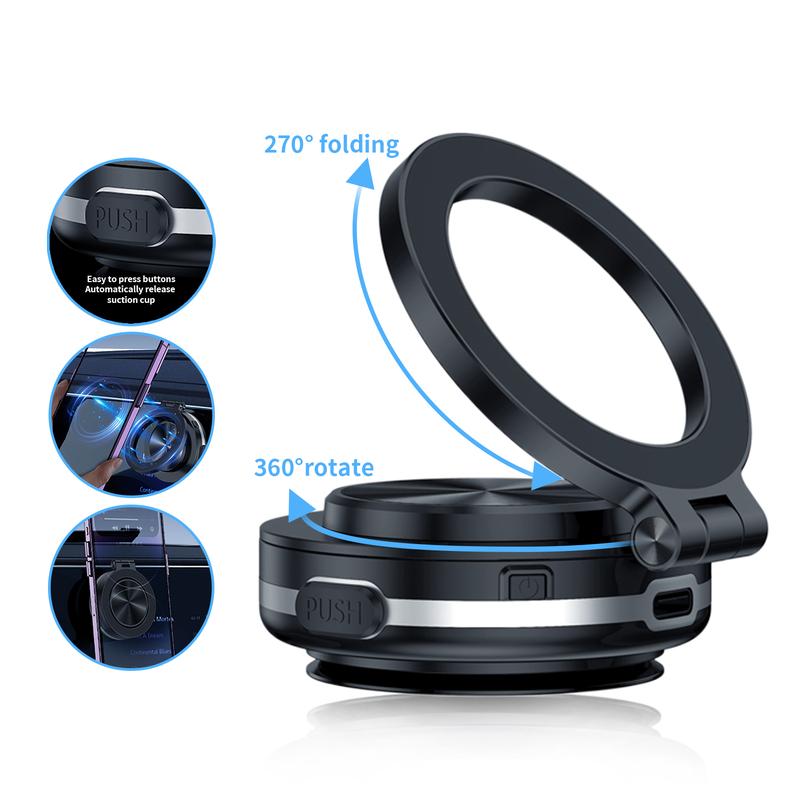 Electric Vacuum Magnetic Car Phone Mount - 360° Rotating Magnetic Phone Holder,Strong Magnetic Grip for Car Kitchen Mirro Gym Bath Shower Compatible with iPhone & Android