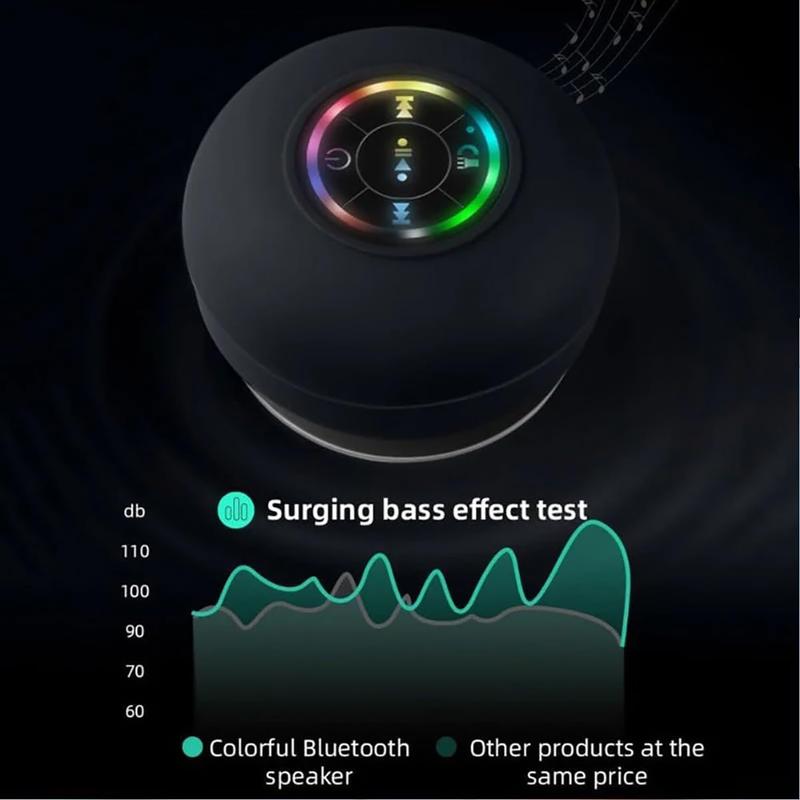 Mini Bluetooth shower speaker with variable LED lights, iPX4 waterproof, hands-free speaker, wireless stereo rechargeable, suitable for beaches, showers, and homes, a must-have for families  Subwoofer Shower Speaker waterproof speaker  Audio Smartphone