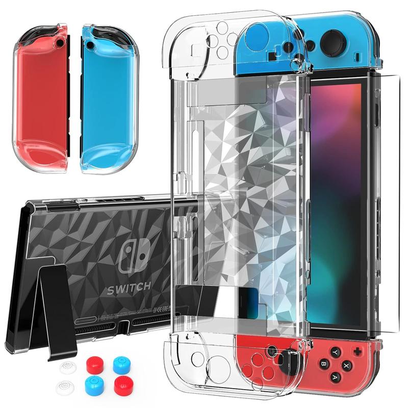 Switch Case for Nintendo Switch Case Dockable with Screen Protector, Clear Protective Case Cover for Nintendo Switch and JoyCon Controller with a Switch Tempered Glass Screen Protector