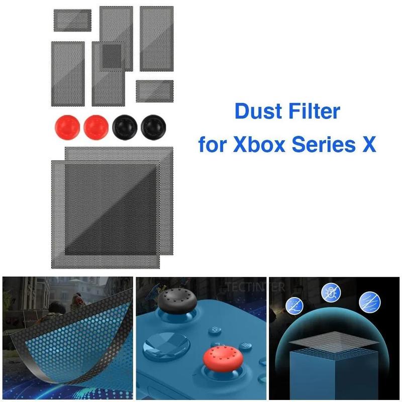 Dust Filter for Xbox Series X Gaming Console, 4 Thump Grip Caps and 8 PVC Meshs Set, Dirt Filter Dust Cover for Xbox Series X Controllers