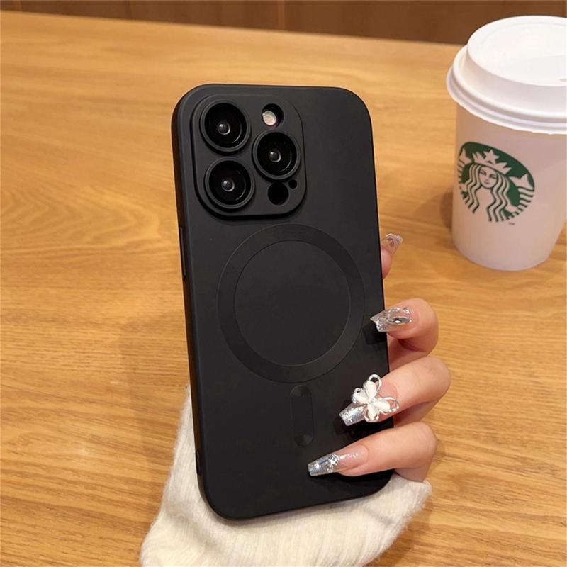 Solid Color Magnetic Phone Case,Anti-fall Phone Protect Case Compatible With iPhone 16 15 14 13 12 11Pro Max Plus Accessories Protection Shockproof Devices Cover Smartphone