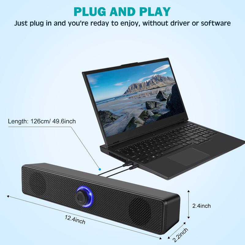 Wired Speaker, Plug and Play Surround Soundbar, Wired Computer Speakers, Stereo Subwoofer Sound Bar for Laptop PC Computer TV