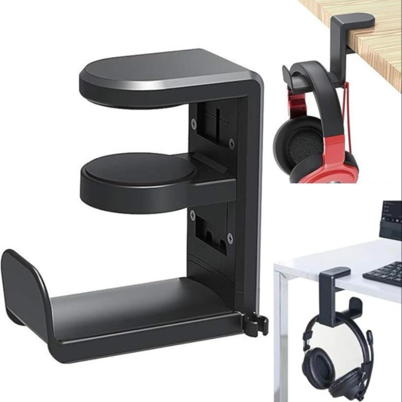 Under Desk Headphone Hook, 1 Count Adjustable Rotatable Headphone Holder, Desktop Headphone Stand, Home Organizer for Headphone