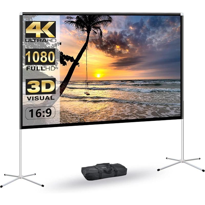 Portable Projector Screen with Stand Outdoor: Camping Projection Screen 80 inch 4K Movie Screen for Home Backyard Indoor 16:9 HD