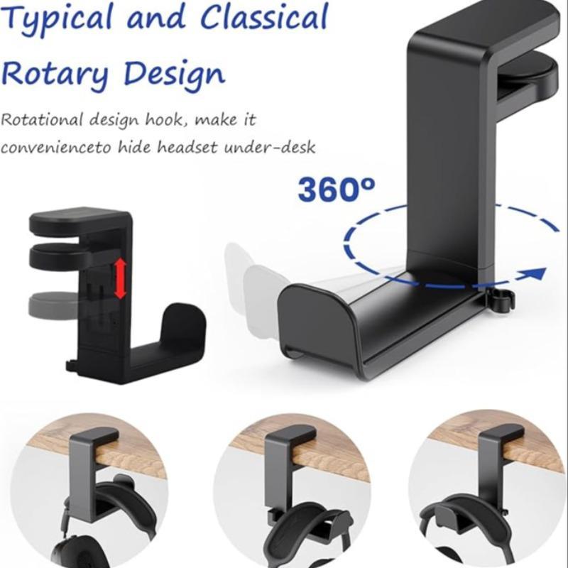 Under Desk Headphone Hook, 1 Count Adjustable Rotatable Headphone Holder, Desktop Headphone Stand, Home Organizer for Headphone