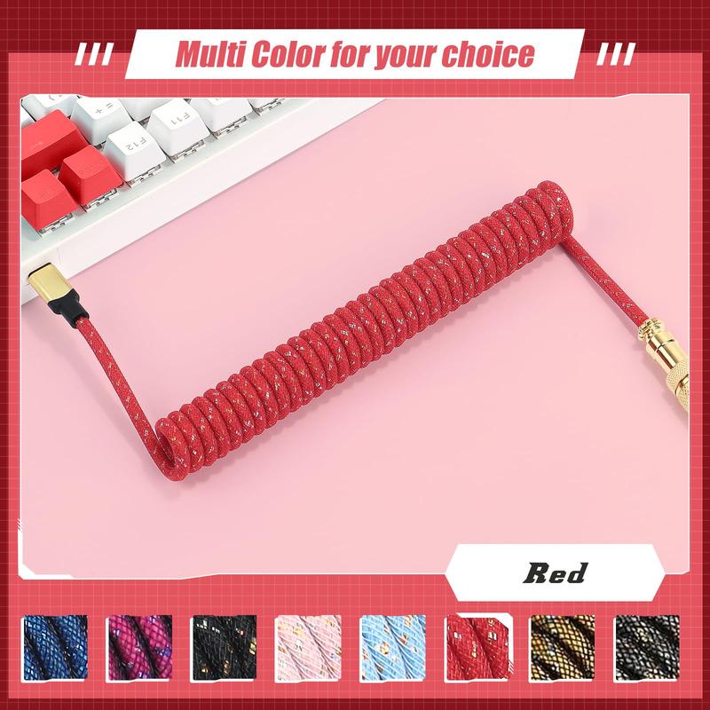 Custom Coiled USB C to A Cable, Detachable Double Sleeve Braided Nylon Spiral Cable, Extendable Spring Line for Mechanical Gaming Keyboard Smartphone Printer