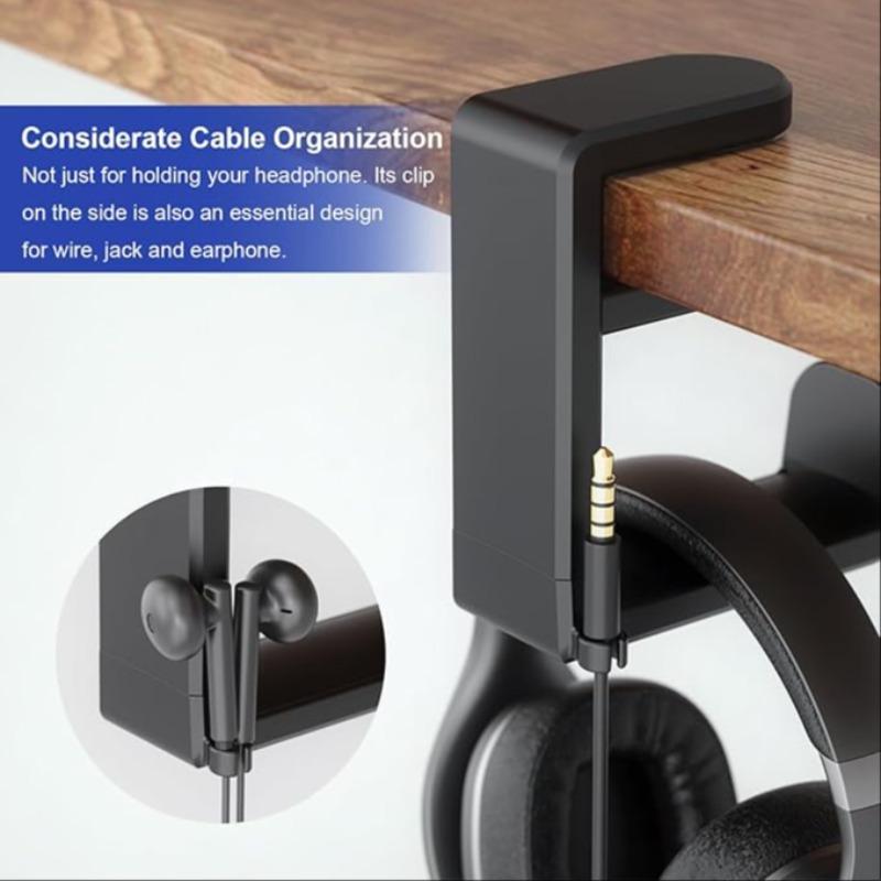 Under Desk Headphone Hook, 1 Count Adjustable Rotatable Headphone Holder, Desktop Headphone Stand, Home Organizer for Headphone