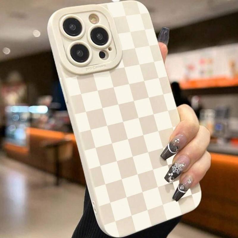 Fashion Checkerboard Pattern Phone Case, Full Body Shockproof Phone Protective Cover, Phone Accessory Compatible with iPhone 11 12 13 14 15 Series