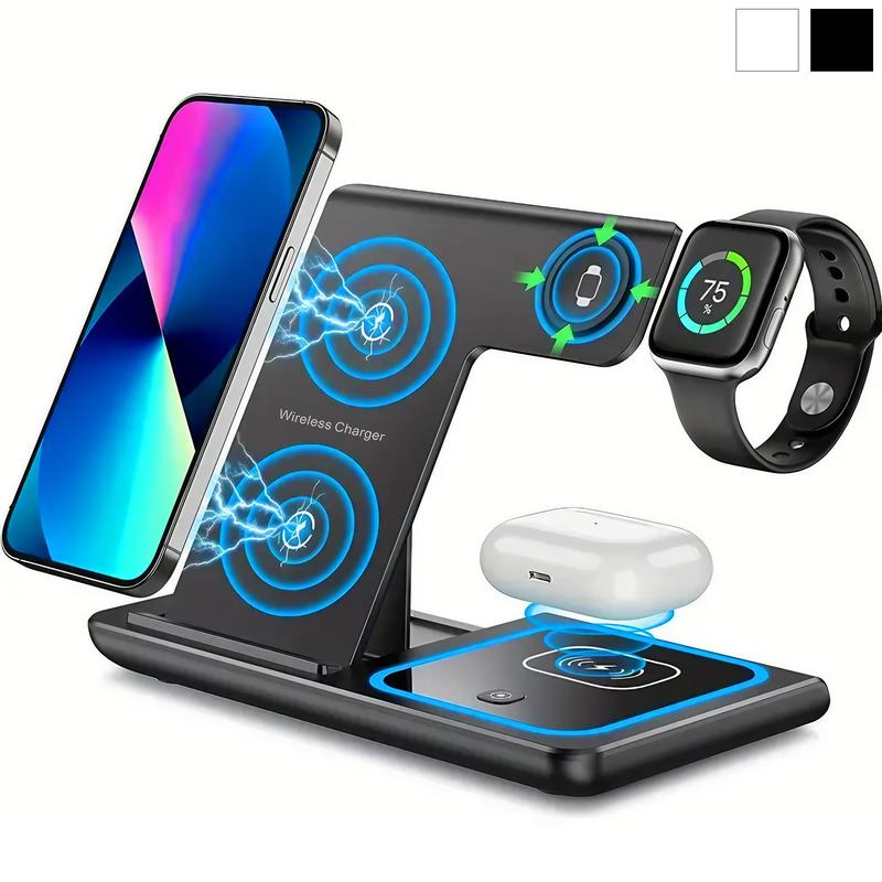 Foldable 15W Wireless Charger, Multifunctional Wireless Charging Base, Multiple Devices Charger Compatible with iPhone 15 & Apple Watch & AirPods