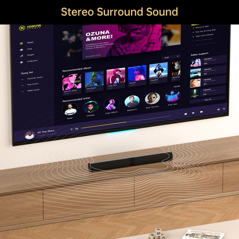 Portable Surround Sound Bar Wireless Subwoofer 2 Speaker System, 2 in 1 Multifunctional Audio Speaker, Supports Bluetooth TF Card USB , Stereo Audio Strip for TV Tablet PC Phone Home Theater Devices