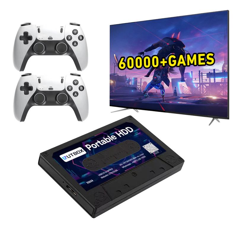 UT2 500G Portable External Game Hard Drive Disk, Built-in 60000+ Games, With Dual 2.4G Wireless Controllers, for Laptop PC Windows