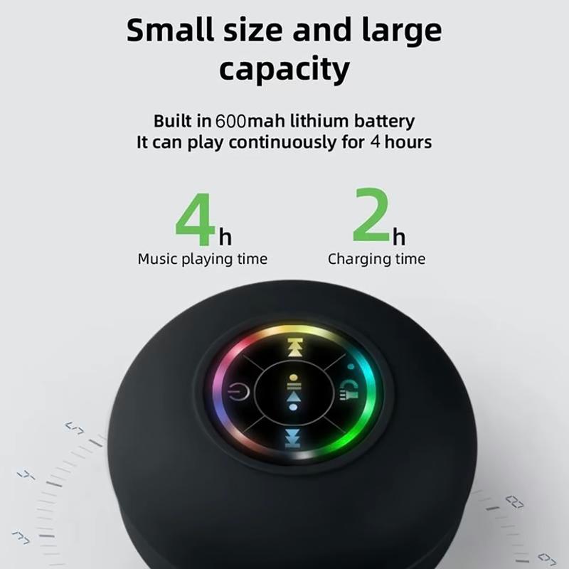 Mini Bluetooth shower speaker with variable LED lights, iPX4 waterproof, hands-free speaker, wireless stereo rechargeable, suitable for beaches, showers, and homes, a must-have for families  Subwoofer Shower Speaker waterproof speaker  Audio Smartphone