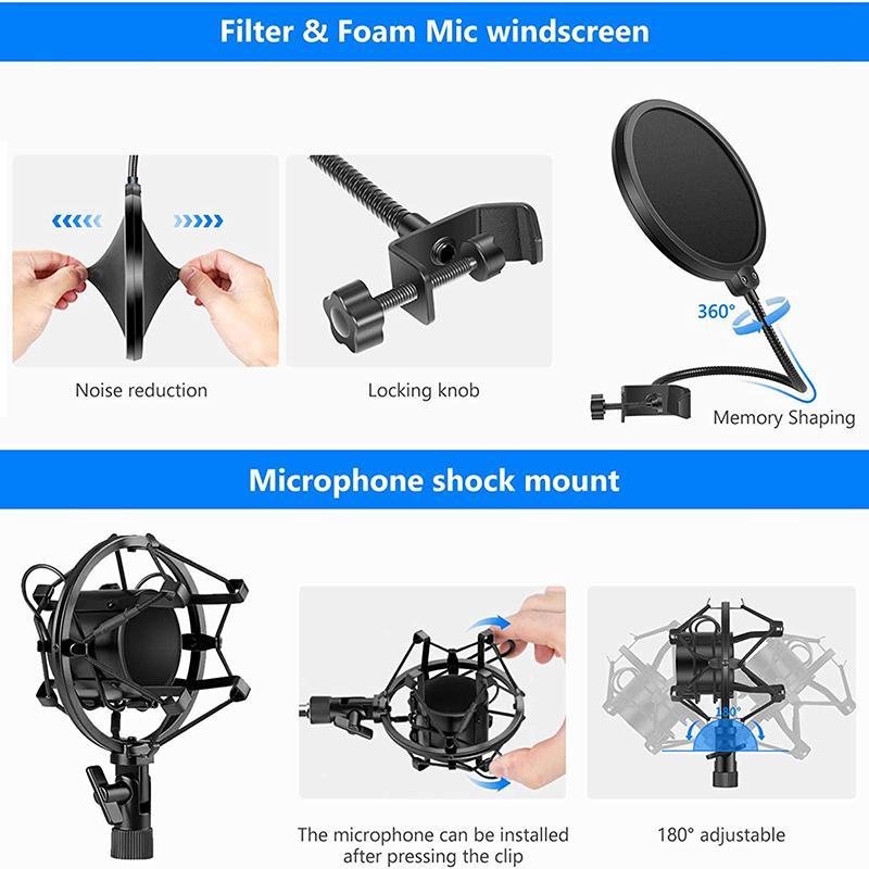 Professional Podcast Studio Equipment, USB Rechargeable Condenser Microphone with Audio Interface & Live Sound Card, Audio Equipment for Live Streaming, Microphone Set