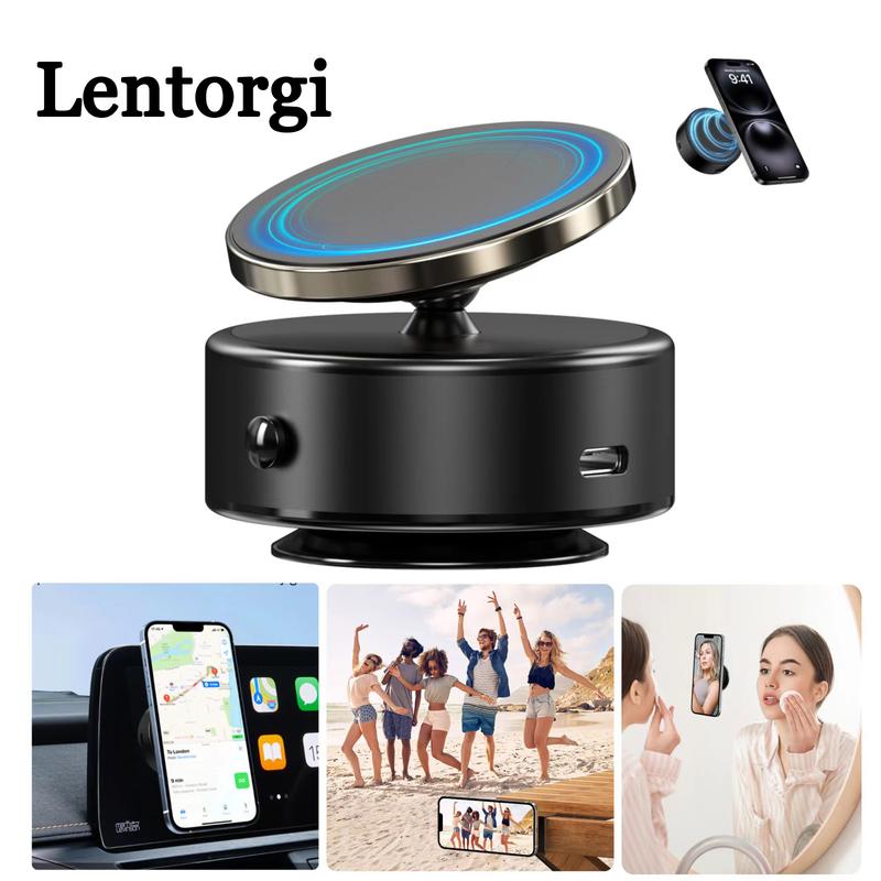 Lentorgi 360° Rotatable Car Magnetic Phone Holder, Electric Vacuum Magnetic Car Phone Holder, Car Accessories, for Windshield and Dashboard, Kitchen, Bedroom, Office, Compatible with Magsafe iPhone & Android, Christmas Gift