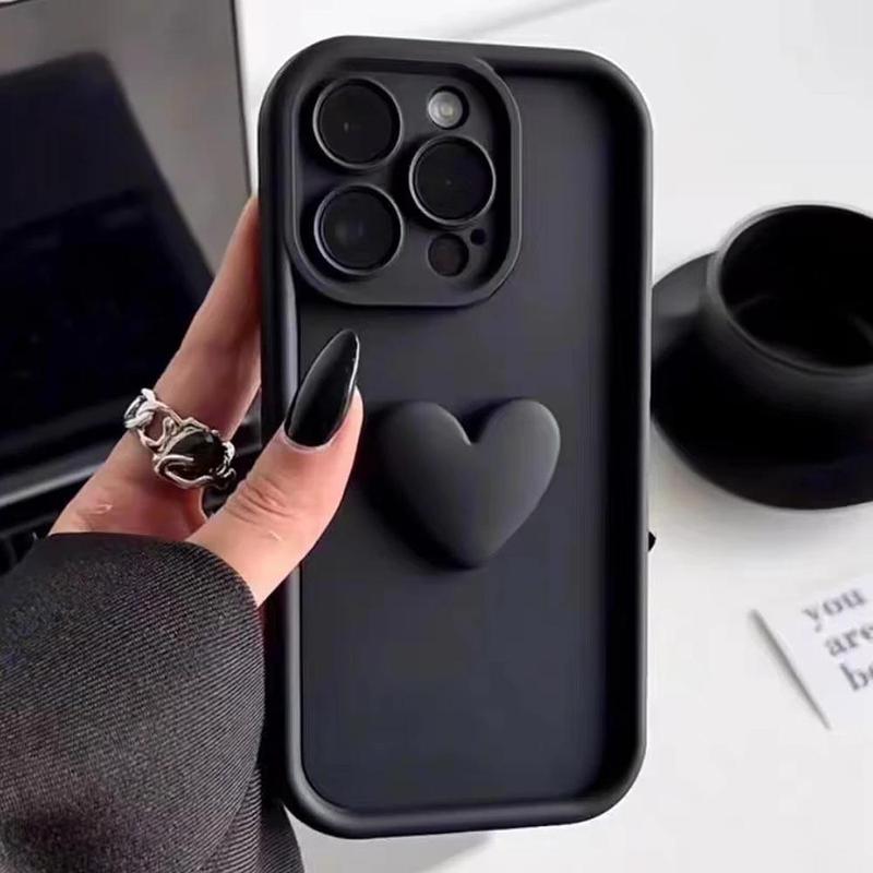 3D Heart Pattern Phone Case, Fashion Phone Protective Cover, Phone Accessory Compatible with iPhone 16 15 14 13 12 11 Plus Pro Pro Max