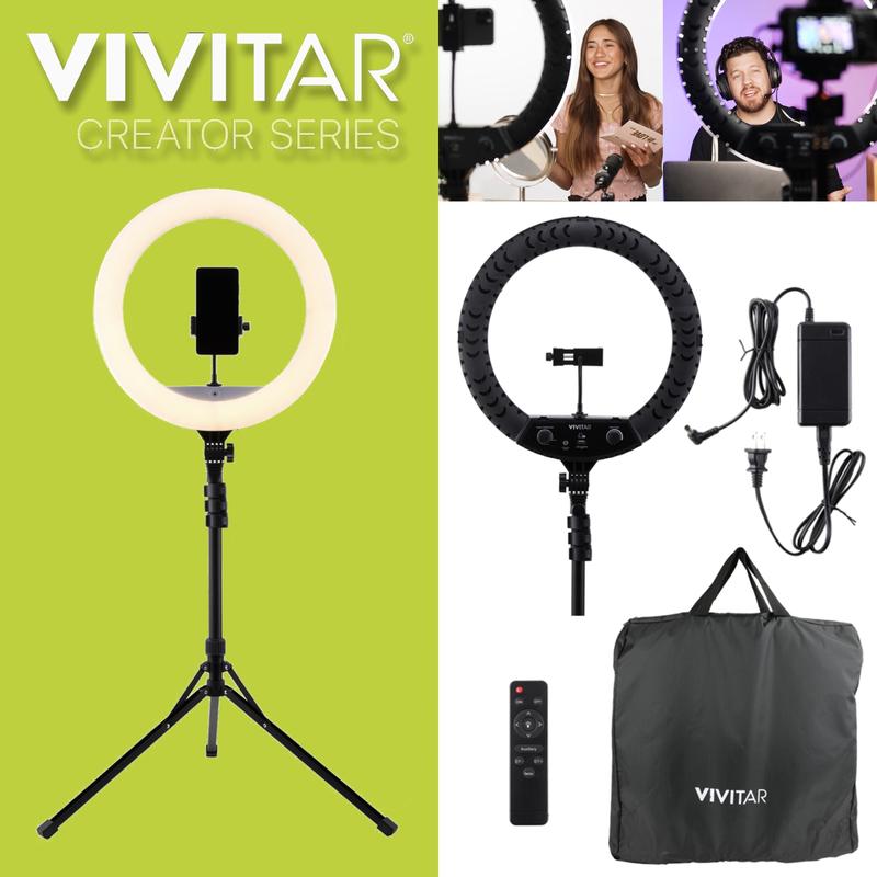 Vivitar 18-Inch LED Ring Light with Adjustable Stand and Wireless Remote for Selfies, Portable Lighting Kit with Phone Holder for Streamers and Video Bloggers