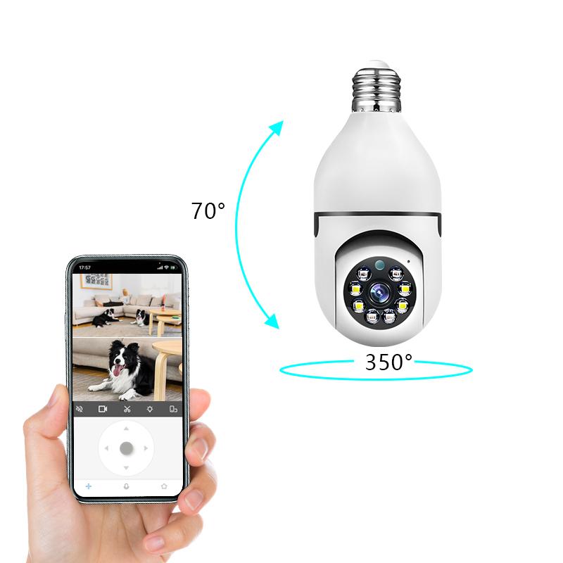 Wireless Light Bulb security Camera, 2.4GHz & 5GHz WiFi Bulb Camera, 2-Way-Audio, Motion Detection and Alarm, 3MP Full Color Night Vision, SD Cloud Storage, E26 E27 Socket bulb camera