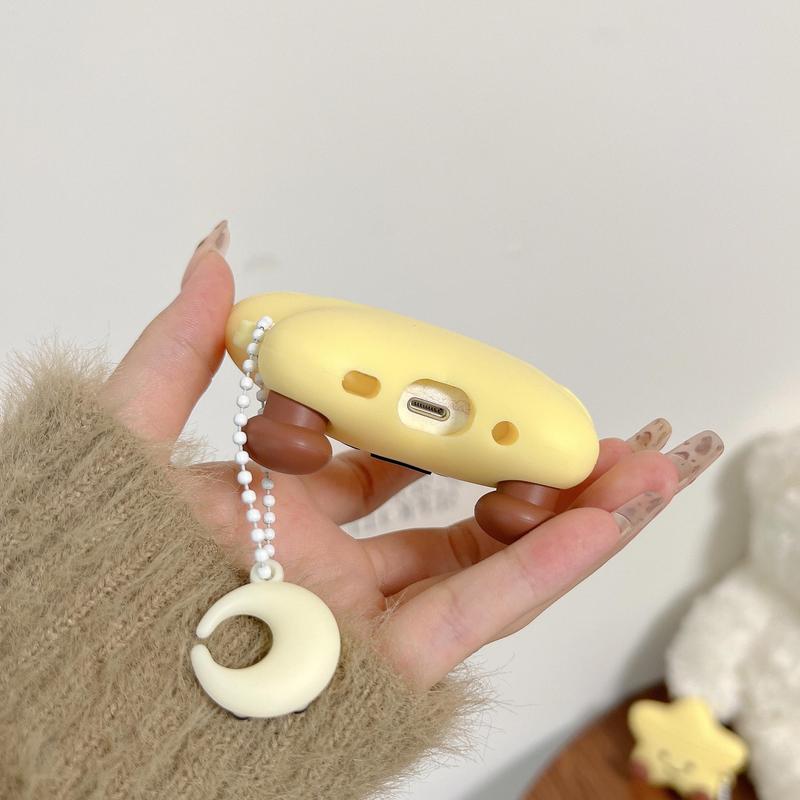 Cute Star Design Silicone Earphone Case with Moon Shaped Keychain, Decorative Earphone Protector Cover, Earphone Accessories Compatible with AirPods