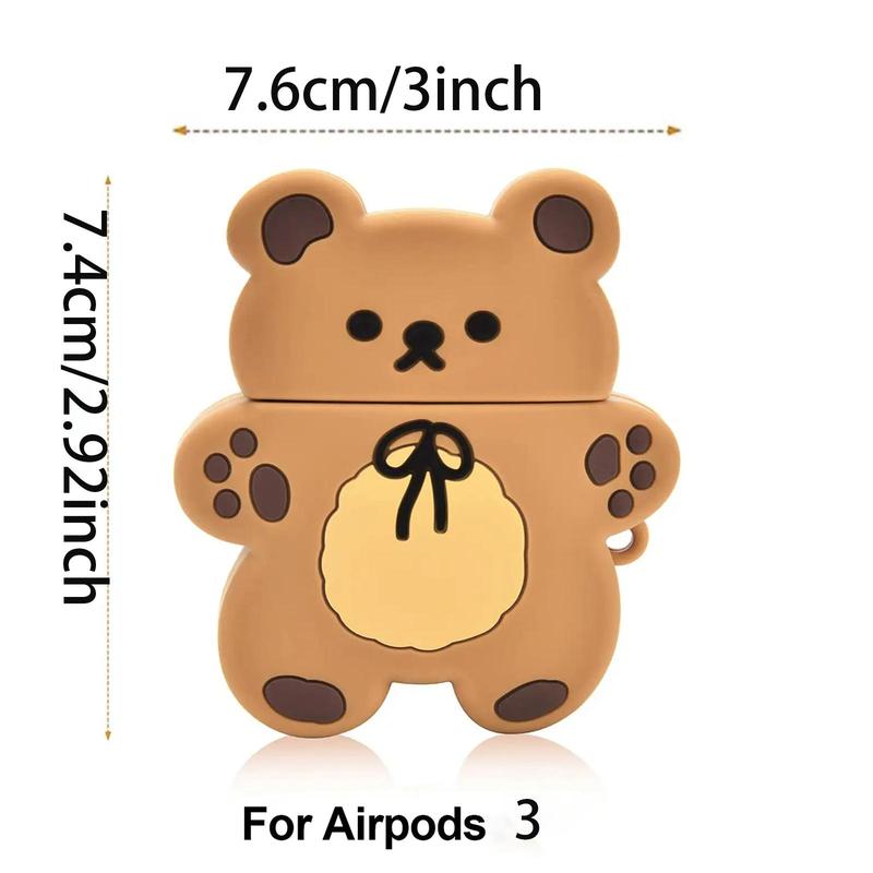 Cartoon Bear Shaped Earphone Case (1 Count), Cute Cartoon Animal Earphone Protective Case, Silicone Decorative Earphone Protector Cover With Lanyard Compatible With AirPods