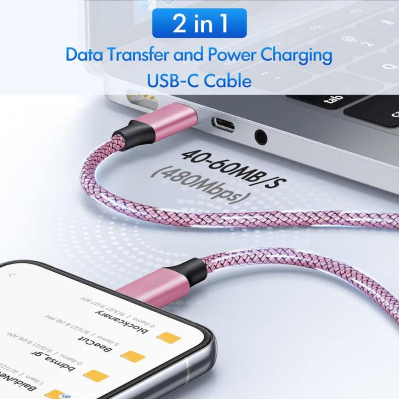 Type-C 3A Fast Charging Cable, 1 Count USB C to USB C Charging Cable, Durable Nylon Braided Rope, 2 In 1 Data Transfer & Power Charging Cable for Phone