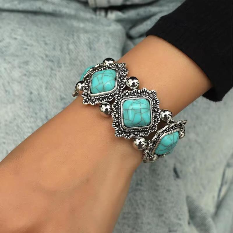 Vintage Turquoise Decor Chain Bracelet, Fashionable Wristband for Apple Watch, Watch Band Suitable for Both Women and Men, Compatible with iWatch Series 9 8 7 6 5 4 3 2 1 SE