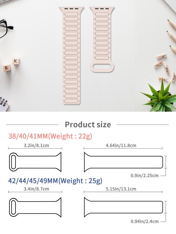 Magnetic Watch Band (Band Only), Soft Silicone Watch Band Compatible with Apple Watch Band for Women & Men, Adjustable Watch Band for iWatch Series 9 8 7 6 5 4 3 2 1 SE Ultra, Watch Accessories