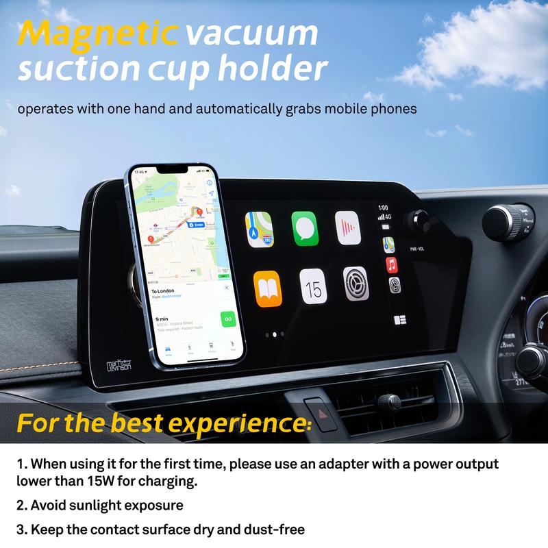 Lentorgi 360° Rotatable Car Magnetic Phone Holder, Electric Vacuum Magnetic Car Phone Holder, Car Accessories, for Windshield and Dashboard, Kitchen, Bedroom, Office, Compatible with Magsafe iPhone & Android, Christmas Gift