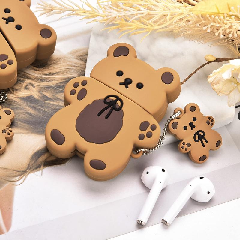 Cartoon Bear Shaped Earphone Case (1 Count), Cute Cartoon Animal Earphone Protective Case, Silicone Decorative Earphone Protector Cover With Lanyard Compatible With AirPods