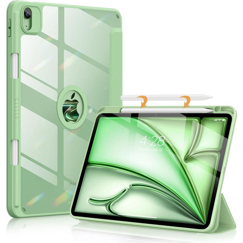 for iPad Air 11 Inch Case 2024  iPad Air Case (5th 4th Generation, 2022 2020) with Pencil Holder-Auto Sleep Wake + Camera Protection, Shockproof Back Cover for iPad Air 10.9 Inch,Matcha Green