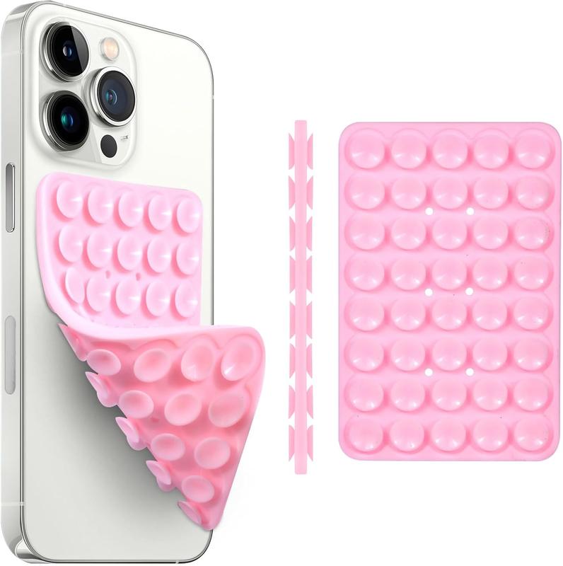 Suction Cup Phone Case Mount, Silicon Sticky Phone Stand for  and Android, Hands-Free  Grip Holder for Selfies and Videos - Double Sided Pink