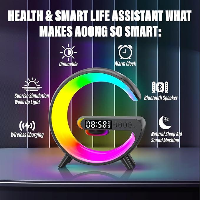 new Night Light Lamp Multifunctional Wireless Audio Speaker, Multifunctional Wireless Speaker with Alarm Clock, Wireless Charger Station for Smartphone Christmas gifts 4 in 1 Alarm Clock Gifts Idea for Family Charging Colorful Usb Bluetooth Chargeable