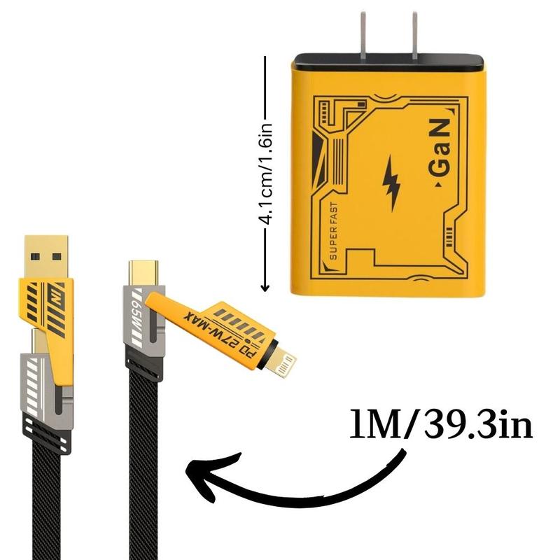 20W USB & Type-C Charger with 4 in 1 Cable, Portable PD Fast Charging Head, Multipurpose Phone Adapter for iPhone 16 15 14 13 12 Samsung S25