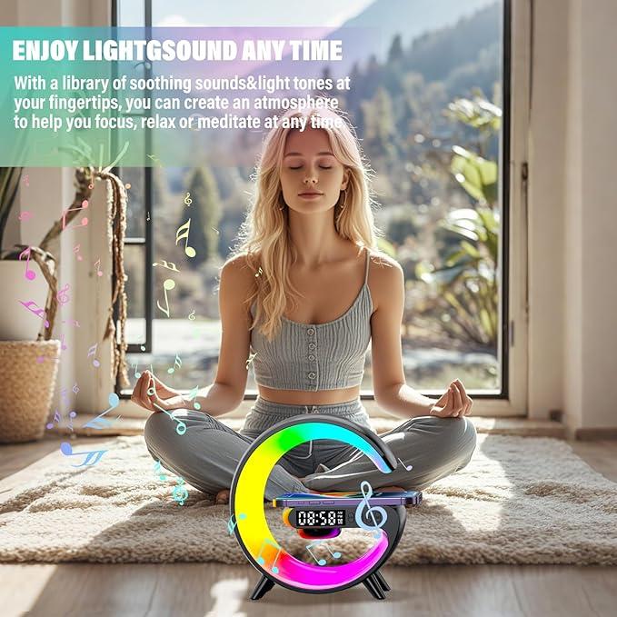 new Night Light Lamp Multifunctional Wireless Audio Speaker, Multifunctional Wireless Speaker with Alarm Clock, Wireless Charger Station for Smartphone Christmas gifts 4 in 1 Alarm Clock Gifts Idea for Family Charging Colorful Usb Bluetooth Chargeable