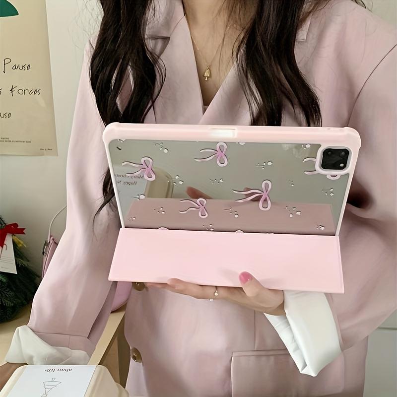 Pink Mirrored Acrylic Tablet Cover - Foldable, Ultra-Lightweight, Stand-Enabled, and Scratch-Resistant Design - Compatible with iPad 10.9, 10.2, Air 5th Gen, Pro 11, 10th, 9.7, Air 2, Air, 7th Gen, 8th Gen, Air 4, Air 5, and Pro 11 2022 Models