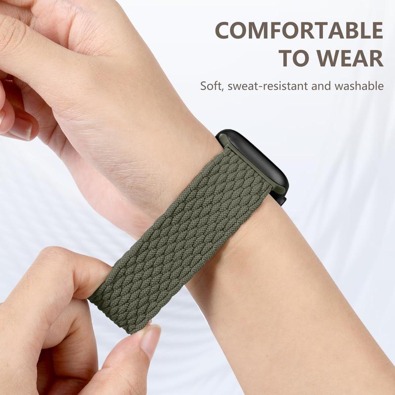 Braided Solo Loop Watch Band, Stretchy Nylon Sport Watch Band, Compatible with iWatch Bands Series 9 8 7 6 5 4 3 2 1 SE Ultra Ultra 2