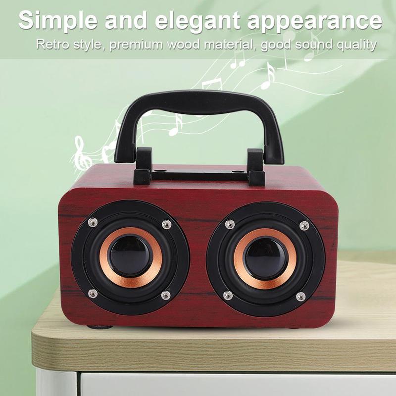 Retro Wooden Wireless Bluetooth Portable Speaker Stereo Subwoofer Phone Holder