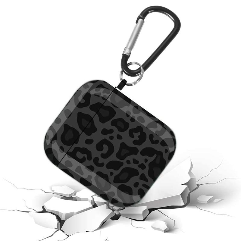 For Airpods Case Leopard Women, Cute Print Airpod 2nd 1st Generation Shockproof Protective Cover Skin Shell Girls with Keychain for Apple AirPods 2&1 Case - Black Grey Leopard