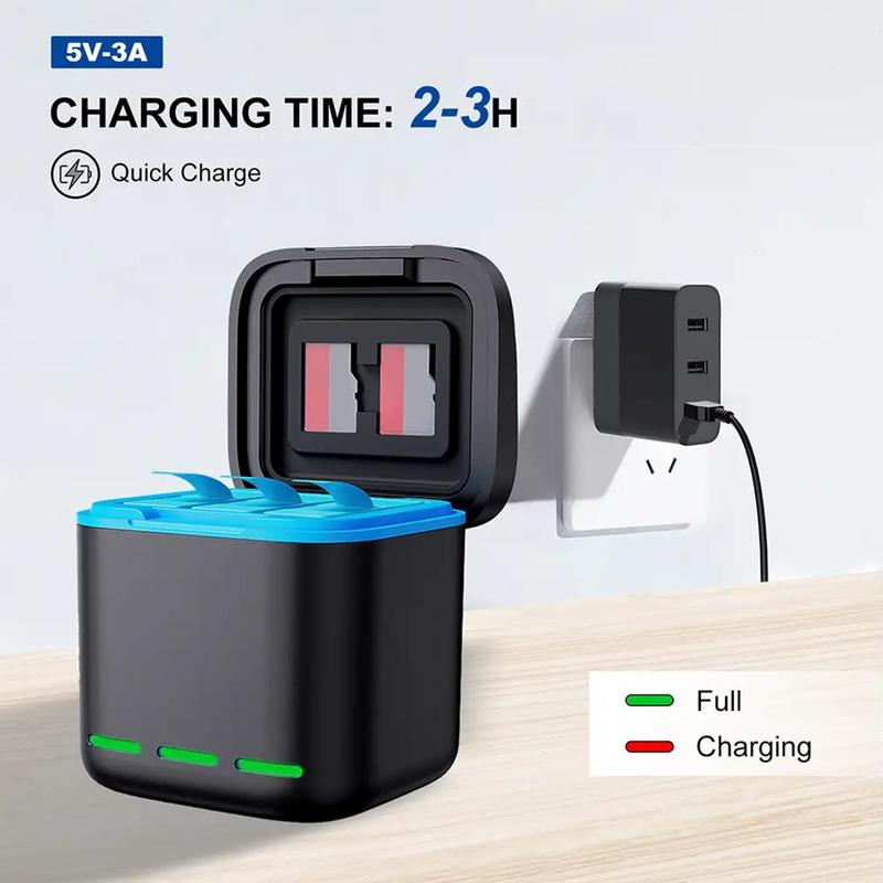 For Gopro Accessories 9 10 11 12 Triple Charger Sports Camera Battery Storage Charging Case, Outdoor Camera Charging Accessories, Outdoor Camera Accessories