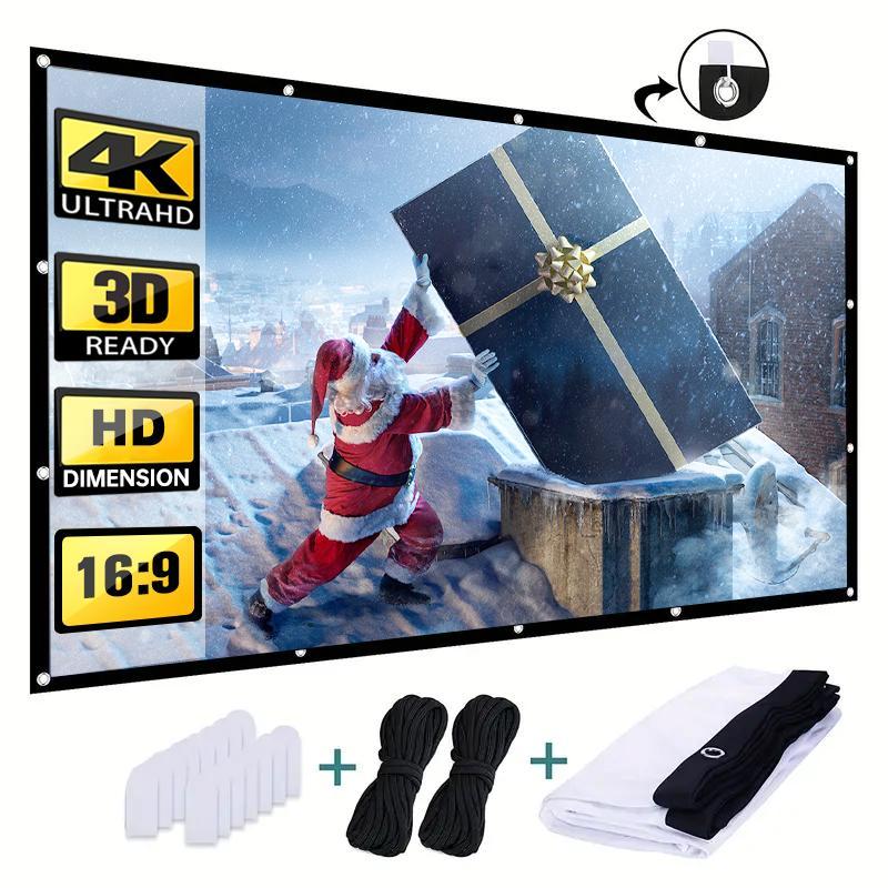 120 Inch Foldable Portable Projector Screen, 4K Movie Projector Screen with Accessories, Portable HD Display Home Theater Projector Screen for Home