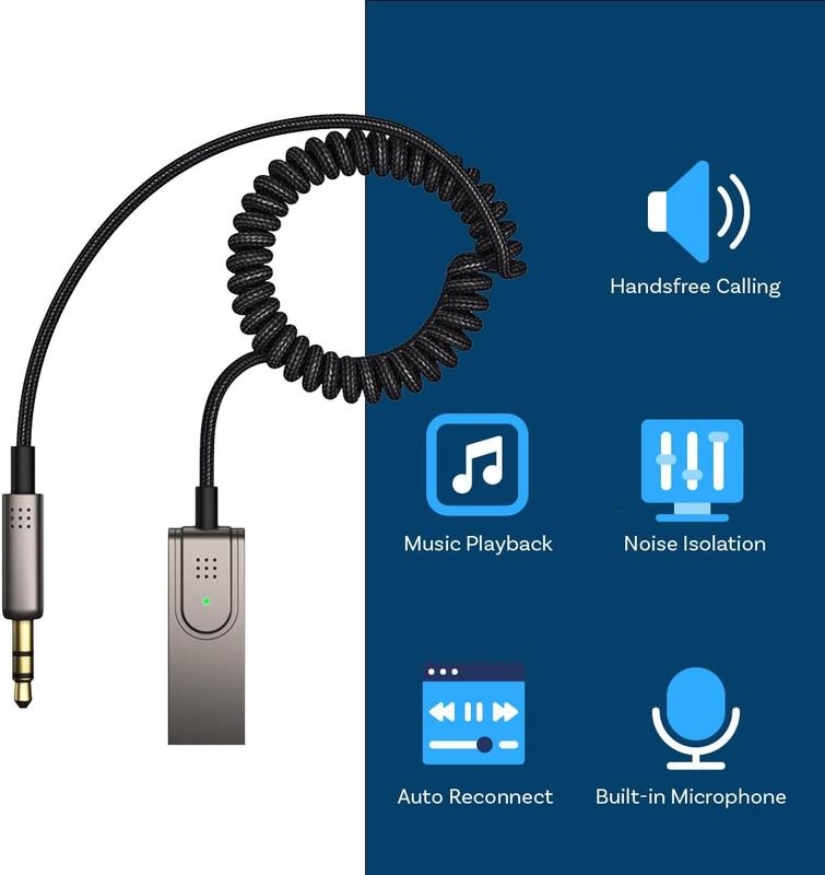 Bluetooth AUX Adapter USB  3.5mm AUX Bluetooth Car Adapter - AUX BT Adapter - USB Bluetooth Adapter to 3.5mm Jack with Microphone Wireless Receiver for Music and Handsfree Calling