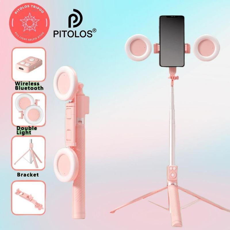 Dual light 1.7m stand tripod integrated selfie stick  remote control self-timer black and pink Phone Accessories bluetooth tripod