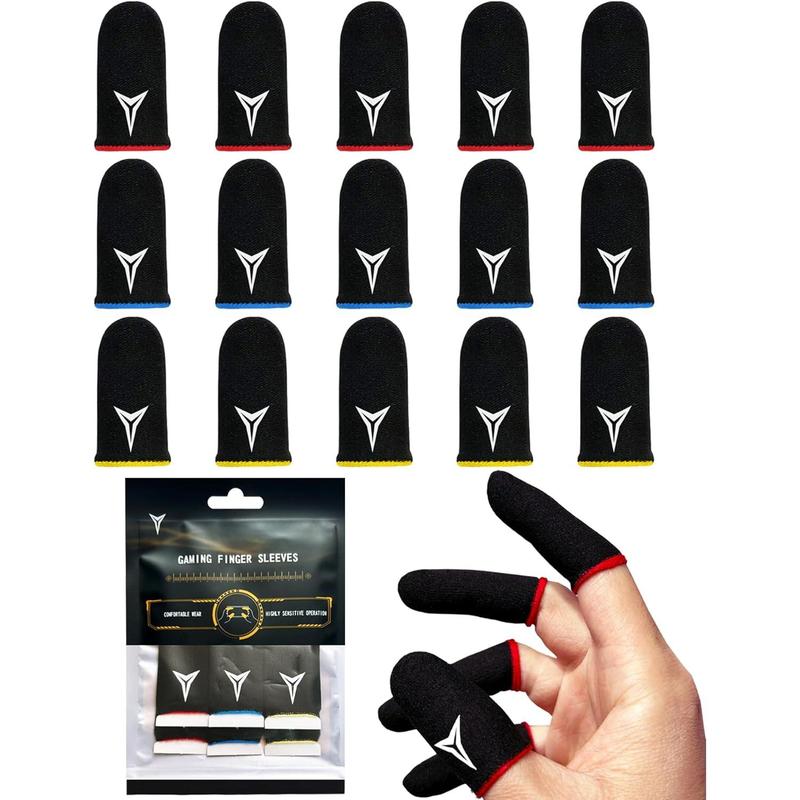 3 Colors 15 Pack E-Sports Light Model Gaming Finger Sleeves, 0.15mm Superconducting Nanofibers, Smooth Feel, Anti-Sweat, Extremely Thin, Fit All Touchscreen Devices