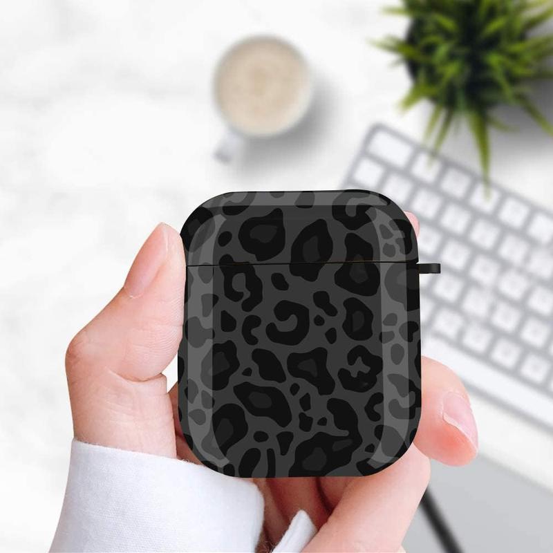 For Airpods Case Leopard Women, Cute Print Airpod 2nd 1st Generation Shockproof Protective Cover Skin Shell Girls with Keychain for Apple AirPods 2&1 Case - Black Grey Leopard